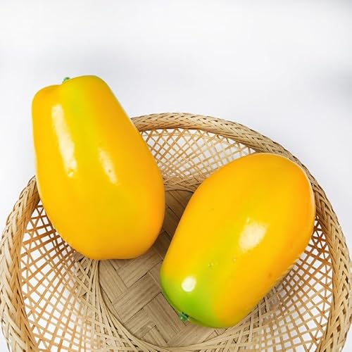 JinweiS Künstliche Früchte, Set aus Schaumstoff-Früchten für Dekoration, dekoratives Obst für Zuhause, Party, Vasenfüller, Fotografie-Requisiten (Papaya, 5 Stück) von JinweiS