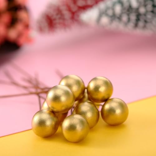JinweiS Künstliche Stechpalmenbeeren, 100 Mini-Beeren, 10 mm, künstliche Beeren, verwendet für Weihnachtsbaumschmuck, Kranz, DIY Handwerk (Gold) von JinweiS
