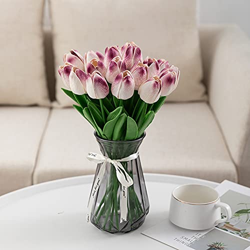 JinweiS Künstliche Tulpen aus Seide, 20 Stück, Weiß, 34,9 cm, Muttertag, Ostern, Valentinstag, Geschenk, Großpackung für Zuhause, Küche, Hochzeitsdekoration (Hellviolett) von JinweiS