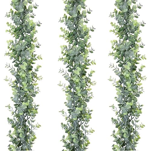 JinweiS Künstlicher Eukalyptuskranz, 2 Stück Künstliche Eukalyptusblätter und Reben, Hochzeit Hintergrund Wanddekoration, 1.8m/Stück UV-Schutz Indoor Outdoor (Green Spray White) von JinweiS