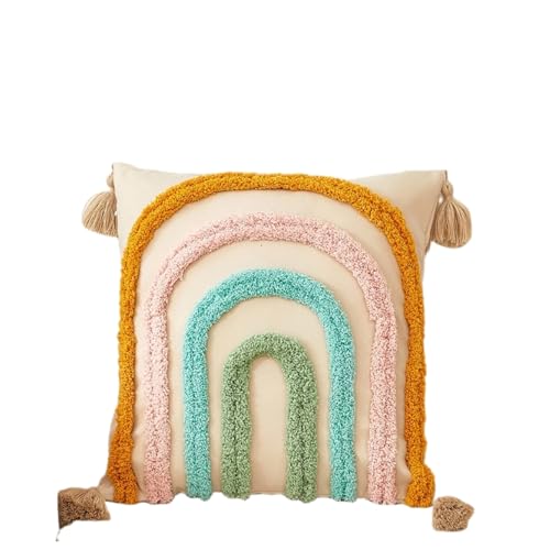 JinweiS Sofakissen, dreidimensional, getuftet, Regenbogenfarben, quadratisch, geeignet für Rückenlehne und Seitenschläfer, 45 x 45 cm, Gelb von JinweiS