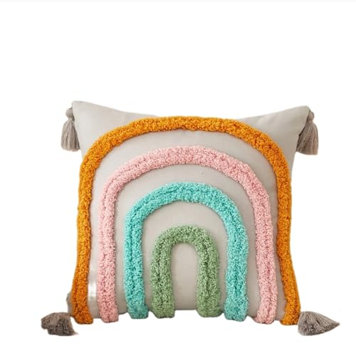 JinweiS Sofakissen, dreidimensional, getuftet, Regenbogenfarben, quadratisch, geeignet für Rückenlehne und Seitenschläfer, 45 x 45 cm (grau) von JinweiS
