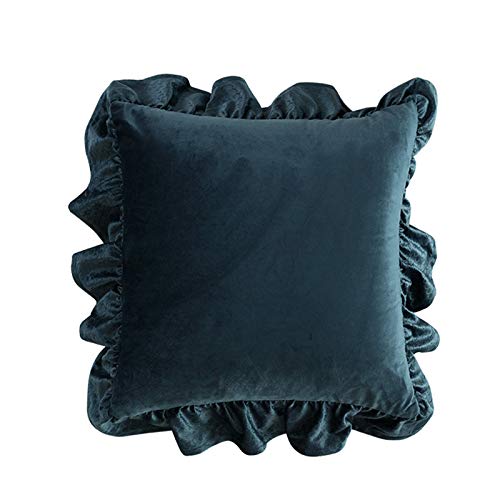 JinweiS Solider Samt-Kissenbezug mit Rüschen, luxuriös, superweich, dekorativ, quadratisch, für Sofa, Couch, Schlafzimmer (Blau, 45,7 x 45,7 cm) von JinweiS