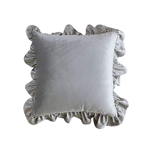 JinweiS Solider Samt-Kissenbezug mit Rüschen, luxuriös, superweich, dekorativ, quadratisch, für Sofa, Couch, Schlafzimmer (Grau, 45,7 x 45,7 cm) von JinweiS