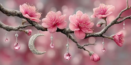 Diamond Painting Mond Diamant Painting Bilder Erwachsene Blume Diamond Paintings Set, 5D Daiments Paintings Kinder, DIY Diamant Kunst Malerei Stickerei Basteln Mädchen, Zimmer Deko 60x120cm J2-10796 von Jinycoon
