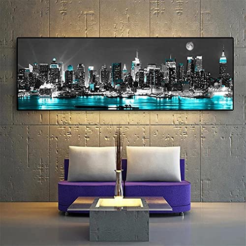 5D DIY Diamant Malerei Kits für Erwachsener/Kinder,New York Schwarz-Weiß-Stadt Diamant Painting Bilder Voll Große Kreuzstich Strass Gemälde für Haus Wand Dekoration Round Drill_(30x90cm,12x36inch) von Jioorn