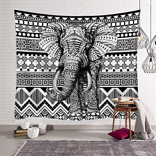 Jioorn Wandteppich Wandbehang Tapisserie Psychedelic Schwarzer weißer Elefant 200x150cm Wandtuch Tapestry Wandkunst Weiches Mikrofaser Stoff für Schlafzimmer Wohnzimmer Wohnheim Geschenk von Jioorn