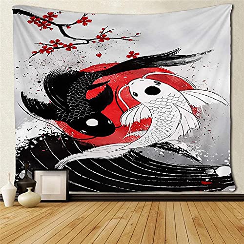Jioorn Wandteppich Wandbehang Tapisserie Psychedelic Yin Yang Fisch Wandtuch Tapestry Wandkunst Weiches Mikrofaser Stoff für Schlafzimmer Wohnzimmer Wohnheim Geschenk 130x150cm von Jioorn