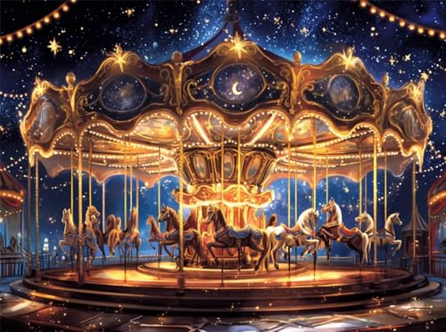 DIY 5D Diamond Painting Erwachsene/Kinder, Karussell Diamant Painting Kits Bilder Diamant Malerei Set mit Zubehör Kristall Strass Stickerei Kreuzstich Basteln Arts für Geschenk Home Square 80x120cm von Jiorn