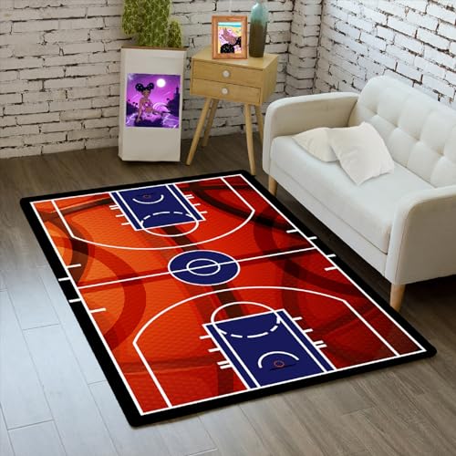 Basketball-Teppich, Basketball-Teppich für Jungenzimmer, Druck, Court, Sportbereich, Teppich für Wohnzimmer, Bodenmatten, Basketball-Raum-Dekor für Jungen, 60 x 90 cm von Jiospet