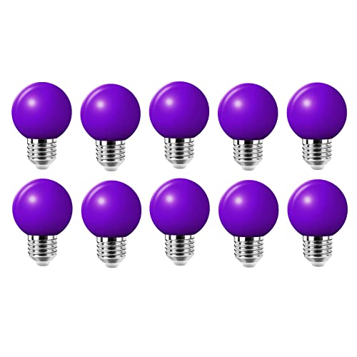 10er E27 Farbige Glühbirne, 2W G45 Farbige Glühbirnen, Globe Lichterkette bunt, Innen- Außen Lichterkette glühbirne, Weihnachtsbeleuchtung für Weihnachten Hochzeit Party Weihnachtsbaum, Violett von Jiotouhu