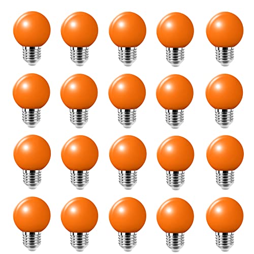 Jiotouhu 20er Pack Farbige Glühbirnen LED 2W E27 G45 Beleuchtung Glühbirnen, LED Farbige Golf Kugel Glühbirne für Haus Dekoration, Garten, Party, Hochzeit, Weihnachten, Feier, orange von Jiotouhu