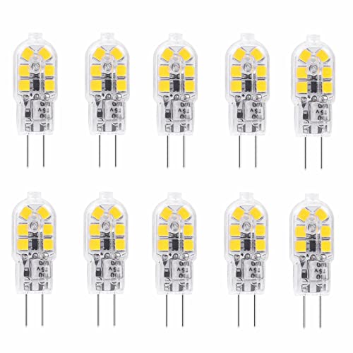 Jiotouhu G4 LED Lampen, Birnen 2W 200lm 12V AC/DC Kaltweiß 6000K,Leuchtmittel Stiftsockellampe Glühbirne Ersatz 20W Halogenlampen, Kein Flackern Nicht Dimmbar -10 Pack von Jiotouhu