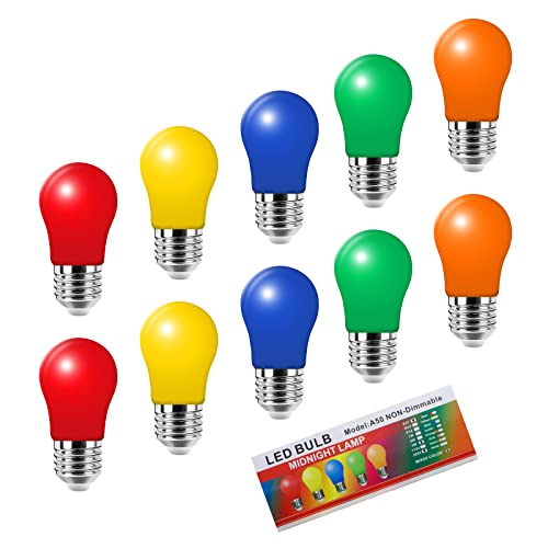 Jiotouhu 10er Pack Farbige LED Leuchtmitte 3W E27 A50 Gemischt Rot Gelb Grün Blau Orange,Bunte Glühbirnen für Hochzeit Halloween Weihnachten Party Bar von Jiotouhu