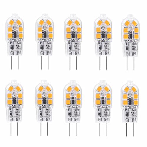 Jiotouhu 220V-240V AC G4 LED Mini Kurz Glas Birne 2W warmweiß 3000K Ersetzt 20W Halogen Stiftsockellampe Nicht Dimmbar (Nicht Niederspannung 12V), 10 Stück von Jiotouhu