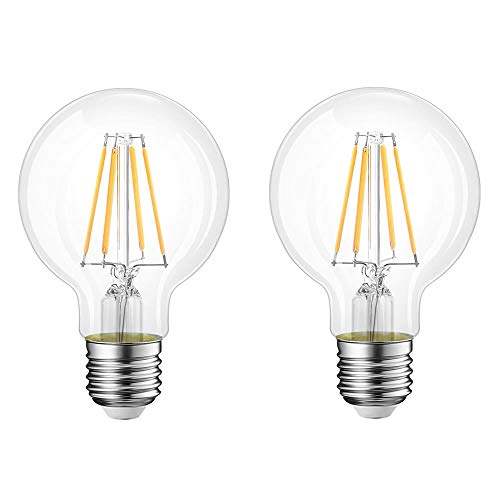 Jiotouhu 4W E27 Filament LED Glühfaden G80, 2700K Warmweiß, Ersatz für 40W Glühlampe, ultrahell 400 lm, Rustikalampe Filamentstil klar (2er Pack) von Jiotouhu