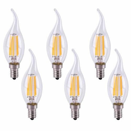 Jiotouhu 6er Pack E14 Kerze LED Lampe für Kronleuchter, E14 Glühfaden Retrofit Classic, 6W 600 Lumen ersetzt 60 Watt, 2700K Warmweiß, Filament Fadenlampe, Glas, dimmbar von Jiotouhu