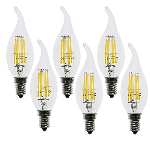 Jiotouhu 6er Pack E14 Kerze LED Lampe für Kronleuchter, E14 Glühfaden Retrofit Classic, 6W 600 Lumen ersetzt 60 Watt, 6500K Kaltweiß, Filament Fadenlampe, Glas, dimmbar von Jiotouhu