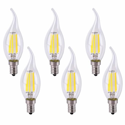 Jiotouhu 6er Pack E14 Kerze LED Lampe für Kronleuchter, E14 Glühfaden Retrofit Classic, 6W 600 Lumen ersetzt 60 Watt, 6500K Kaltweiß, Filament Fadenlampe, Glas, dimmbar von Jiotouhu