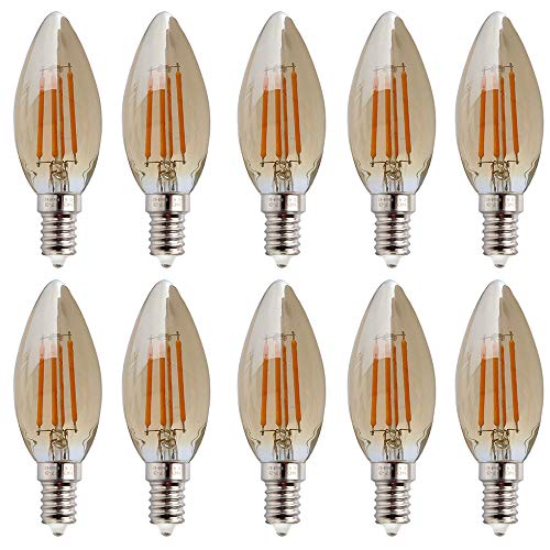 Jiotouhu E14 LED Lampe, LED Filament Glühlampen, 4W (40W Equivalent), E14 Kerzenleuchter Basis Amber Glow, 2200K, 10 Stück von Jiotouhu