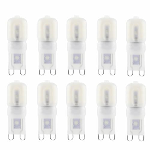 Jiotouhu G9 LED Kaltweiß 6000K, Leuchtmittel G9 LED, 3W Ersatz 30W Halogenlampe, 300 Lumen, 360 Grad Winkel, Kein Flackern, Nicht Dimmbar, für Kronleuchter Interieur Dekoration, 10er Pack von Jiotouhu