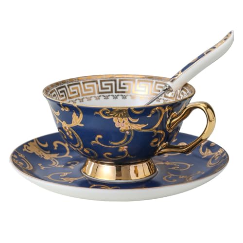 Porzellan-Teetasse, Kaffeetassen-Set für Nachmittagstee, Knochenporzellan-Keramik-Teetasse für Frühstück, Zuhause, Küche, Tassen und Untertassen mit Löffeln, 200 ml Porzellan-Teetasse, Kaffeetassen-Set für Nachmittagstee, Knochenporzellan-Keramik-Teetasse für Frühstück, Zuhause, Küche, Tassen und Untertassen mit Löffeln, 200 ml von Jiotouhu