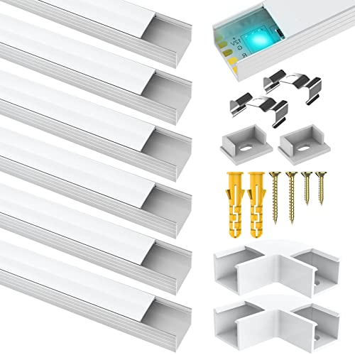 6 Stück LED-Aluminiumprofil für Philips Hue LED-Lichtstreifen, 1 m U-förmiger LED-Aluminiumkanal, LED-Diffusor mit milchiger weißer Abdeckung, Endkappen und Metall-Befestigungsclips (6 m) von Jirvyuk