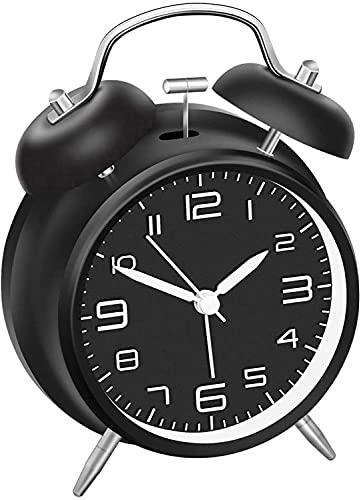 Jisile Doppelglockenwecker mit Nachtlicht, Retro Kinder Wecker Analog mit großes Zifferblatt von 4 Zoll kein Ticken geräuschlos Einschulung Junge (Schwarz) von Jisile