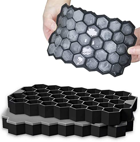 Eiswürfelform Silikon Eiswürfel Form 2er Pack 37-Fach mit Deckel ice cube tray BPA-freie Eiswürfelbehälter für Bier Cocktails Whisky (Schwarz) von Jisile