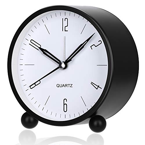 Wecker, kein Ticken, Analoger Wecker mit warmem Nachtlicht, Nachttischwecker, geräuschloser Uhr, batteriebetrieben, einfaches, stilvolles Design für Schreibtisch, Schlafzimmer (schwarz) von Jisile