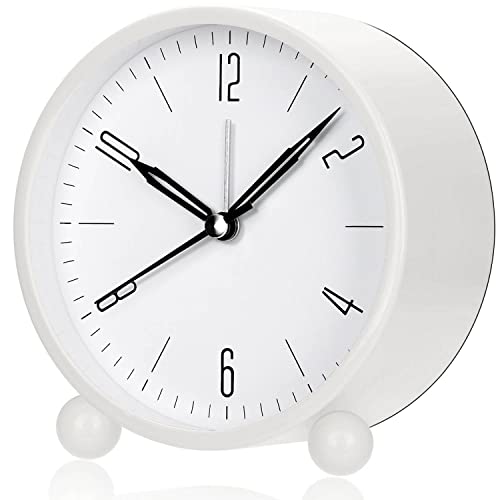 Jisile Wecker, 10,2 cm, rund, batteriebetrieben, analog, geräuschlos, kein Ticken, einfache Einstellung und Nachtlichtfunktion, einfaches, stilvolles Design für Schreibtisch/Schlafzimmer, Geschenkuhr von Jisile