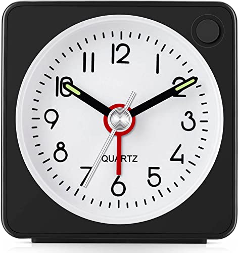 Reisewecker, ultrakleine Uhr mit Schlummerfunktion und Lichtfunktion, super leise, kein Ticken, batteriebetrieben, vergrößernde Lautstärke, einfach einzurichten (schwarz) von Jisile