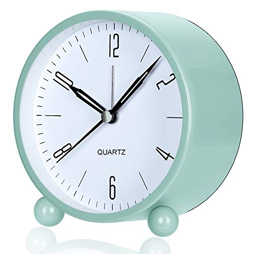 Wecker, kein Ticken, Analoger Wecker mit warmem Nachtlicht, Nachttischwecker, geräuschloser Uhr, batteriebetrieben, einfaches, stilvolles Design für Schreibtisch, Schlafzimmer (grün) von Jisile