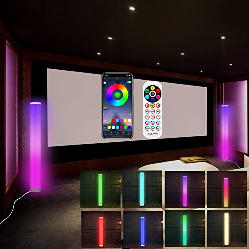 Jiubiaz 2 Stück LED RGB Stehlampe Dimmbar Wohnzimmer, LED Lichtsäule Höhe ca. 104cm, Lichtsäule Stehlampe Standleuchte Smart Stehleuchte mit APP Steuerung von Jiubiaz