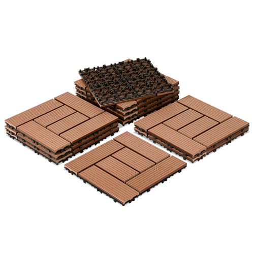 Jiubiaz 30x30cm WPC Terrassenfliesen, WPC Klickfliese Terrassenfliesen mit Klick-System, Bodenbelag für Balkon Terrasse - wetterfest mit Drainagefunktion, 44 Stück für 4m² Braun Jiubiaz 30x30cm WPC Terrassenfliesen, WPC Klickfliese Terrassenfliesen mit Klick-System, Bodenbelag für Balkon Terrasse - wetterfest mit Drainagefunktion, 44 Stück für 4m² Braun von Jiubiaz