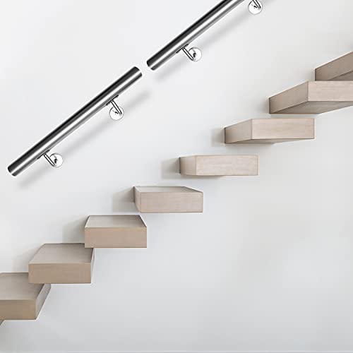 Jiubiaz Edelstahl Handlauf Treppengeländer Geländer Wandhandlauf Wand Treppe für Innen & Außen Stange inkl. Wandhalterung und Endkappen, Ø 42 mm, Länge: 160 cm von Jiubiaz