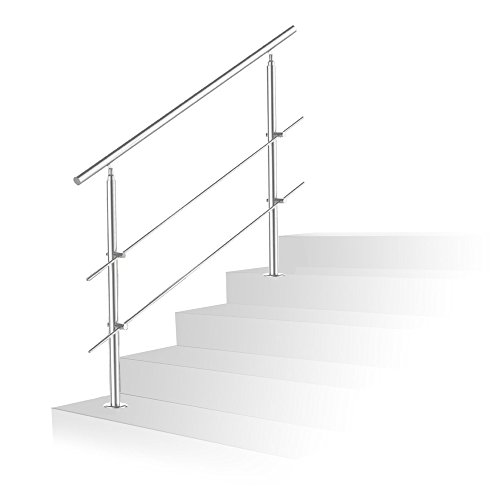 Jiubiaz Edelstahl Handlauf Universal Geländer 120cm, 2 Querstangen Verwendung für drinnen und draußen Treppengeländer von Jiubiaz