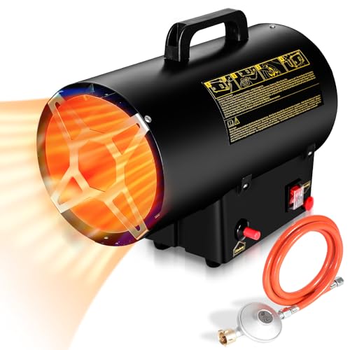 Jiubiaz Gasheizer 15W,Gasheizgebläse Überhitzungsschutz,gasheizung mit Druckregler, Heizgebläse für Straßenbrücken Werkstätten Belüfteten von Jiubiaz