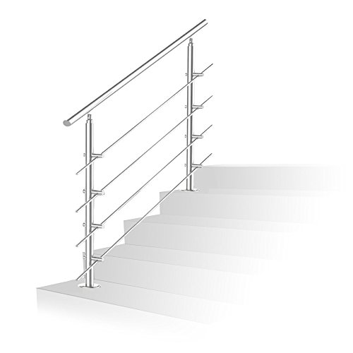 Jiubiaz Geländer 120cm Universal Edelstahl Handlauf Treppengeländer mit 4 Querstreben für Balkon Brüstung Treppen von Jiubiaz