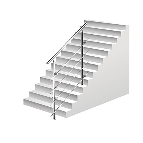 Jiubiaz Geländer 80cm Universal Edelstahl Handlauf Treppengeländer mit 4 Querstreben für Balkon Brüstung Treppen von Jiubiaz