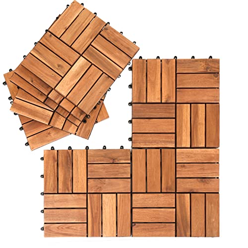 Jiubiaz Holzfliesen Akazienholz,30 x 30 cm, 2 m² Bodenfliesen wetterfest terrassenfliesen leicht verlegbar terassenboden außen (12 Latten | 22er Set) von Jiubiaz