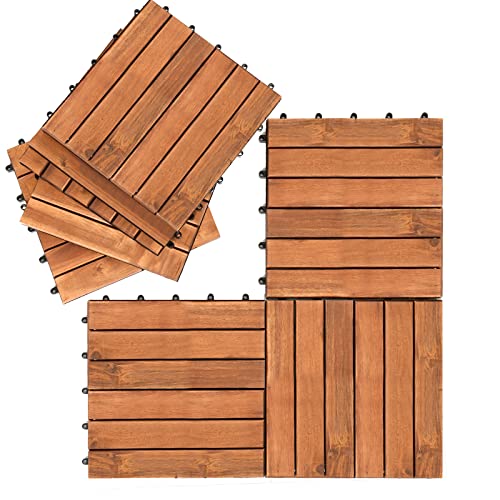 Jiubiaz Holzfliesen Terrassenfliesen 3m ² Bodenfliesen aus Akazienholz, wetterfest, leicht verlegbar terassenboden für Terrassen und Balkon 30 x 30 cm (6 Latten | 33 Stück) von Jiubiaz