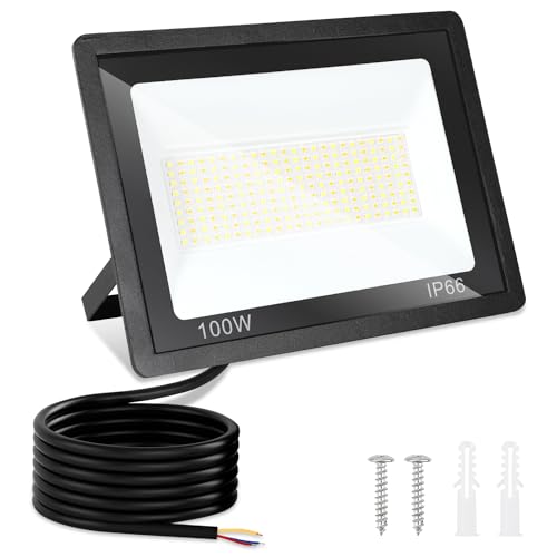 Jiubiaz LED Strahler Außen 100w, 3000K/4000K/6500K LED Strahler Dimmbar, Superhell LED Fluter Flutlichtstrahler, IP66 Wasserdicht LED Scheinwerfer Aussenstrahler für Hof, Garten, Garage(1 Stück) von Jiubiaz