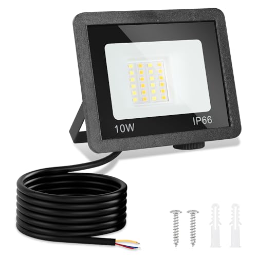 Jiubiaz LED Strahler Außen 10W, 3000K/4000K/6500K LED Strahler Dimmbar, Superhell LED Fluter Flutlichtstrahler, IP66 Wasserdicht LED Scheinwerfer Aussenstrahler für Hof, Garten, Garage(1 Stück) von Jiubiaz