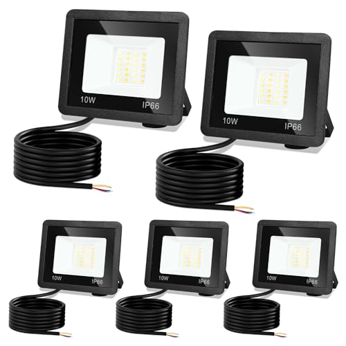 Jiubiaz LED Strahler Außen 10W, 3000K/4000K/6500K LED Strahler Dimmbar, Superhell LED Fluter Flutlichtstrahler, IP66 Wasserdicht LED Scheinwerfer Aussenstrahler für Hof, Garten, Garage(5 Stück) von Jiubiaz
