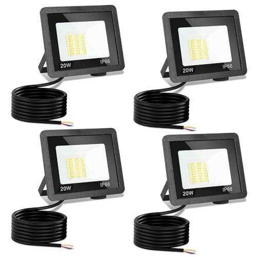 Jiubiaz LED Strahler Außen 20w, 3000K/4000K/6500K LED Strahler Dimmbar, Superhell LED Fluter Flutlichtstrahler, IP66 Wasserdicht LED Scheinwerfer Aussenstrahler für Hof, Garten, Garage(4 Stück) von Jiubiaz