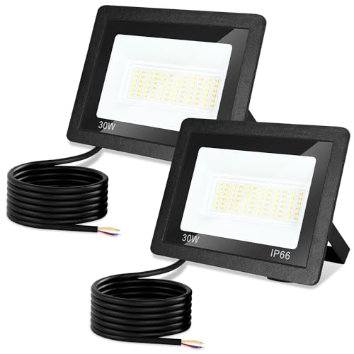 Jiubiaz LED Strahler Außen 30W, 3000K/4000K/6500K Dimmbar, Superhell Fluter Flutlichtstrahler, IP66 Wasserdicht Scheinwerfer Aussenstrahler für Hof, Garten, Garage (2 Stück) von Jiubiaz