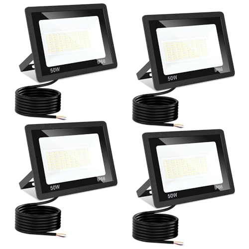 Jiubiaz LED Strahler Außen 50W, 3000K/4000K/6500K Dimmbar, Superhell Fluter Flutlichtstrahler, IP66 Wasserdicht Scheinwerfer Aussenstrahler für Hof, Garten, Garage (4 Stück) von Jiubiaz