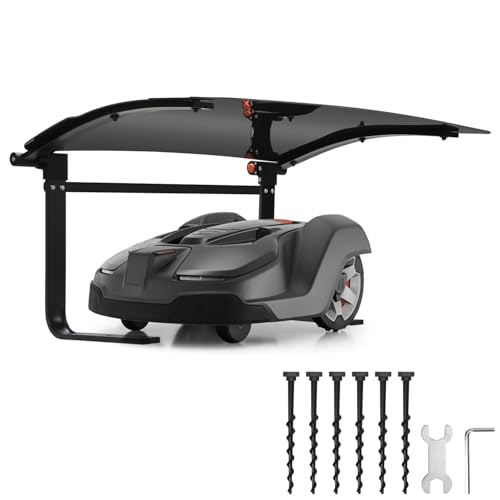 Jiubiaz Mähroboter Garage Überdachtes Carport für Mähroboter Dach, Garage für Mähroboter Rasenmäher Witterungsbeständig 73 x 57 x 40cm Material Metall+Kunststoff von Jiubiaz