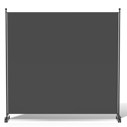 Jiubiaz Paravent Raumteiler Klappbar Freistehend Trennwand auf Rollen, Umkleide Sichtschutz Raumtrenner 1 Teilig 187x181 cm für Büros, Balkon (Anthrazit) von Jiubiaz